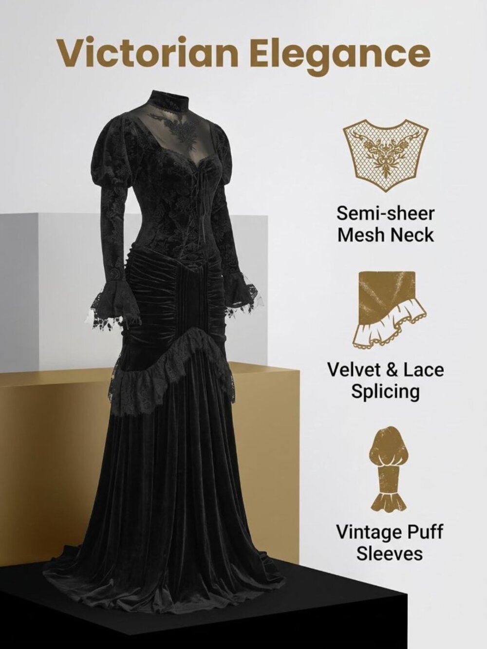 Gothic Witch Vampire Dress | Medieval Renaissance Velvet Costume for Halloween - Picture 3 of 7